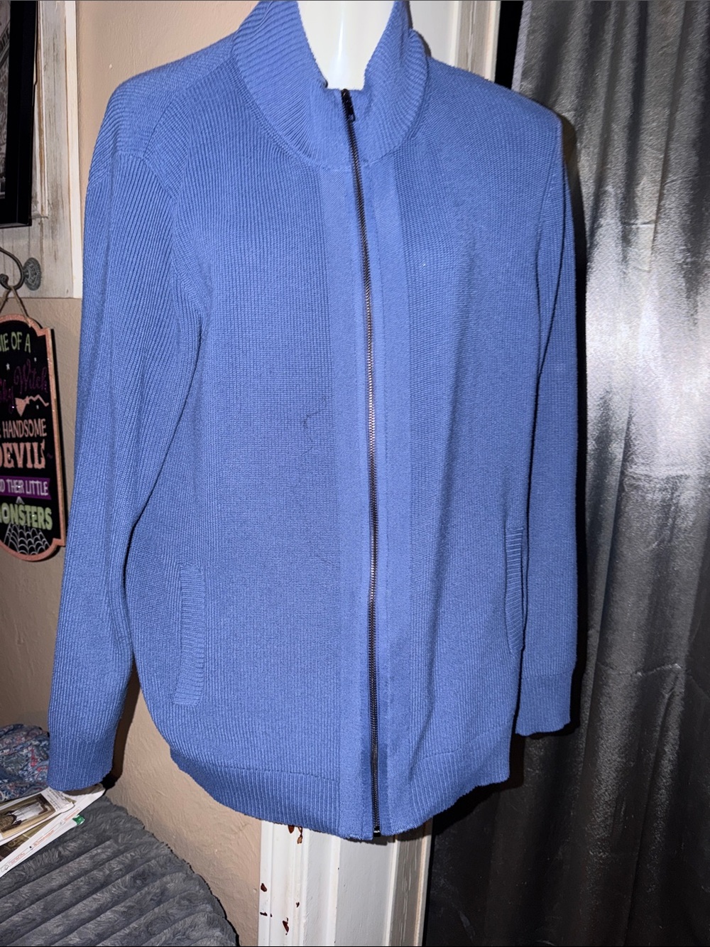 Men’s Coofandy Blue Zip-Front Knit Jacket size medium in like new condition